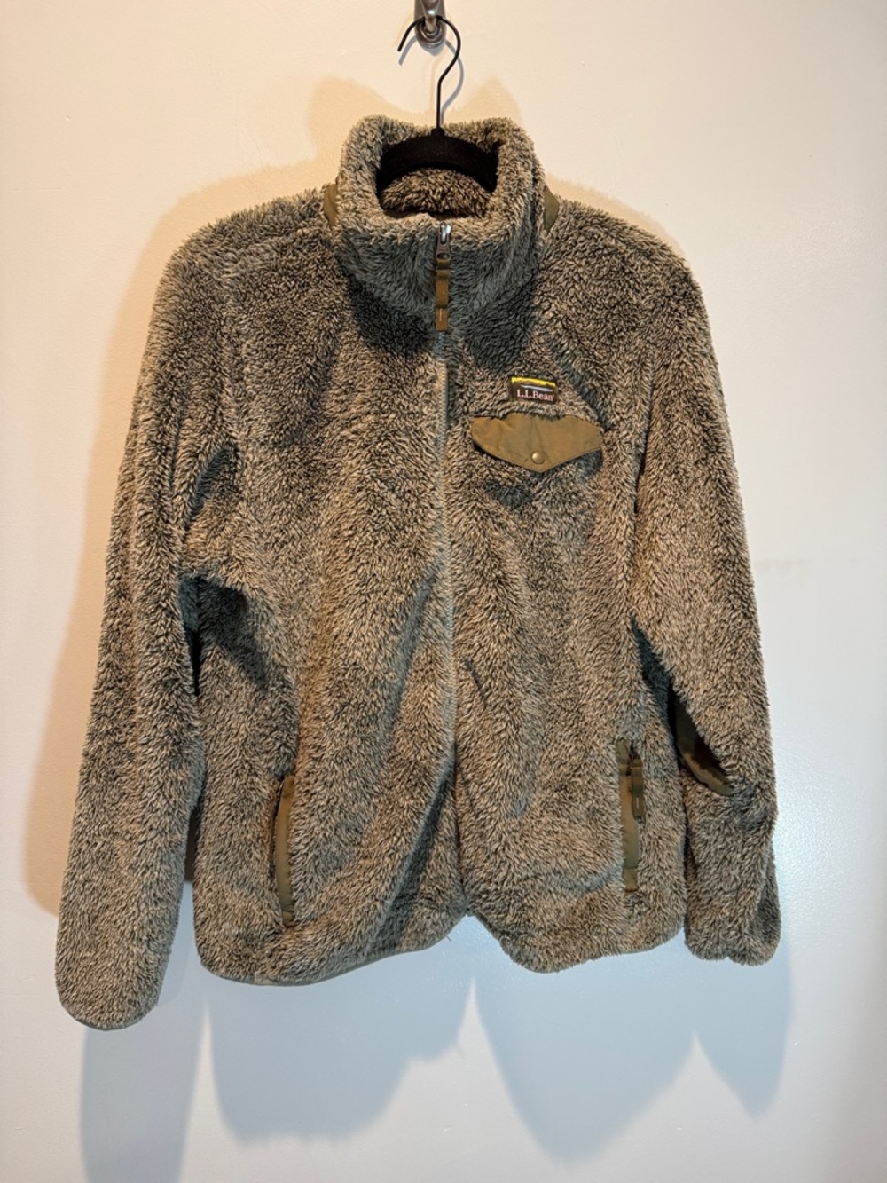 L.L. Bean Plush Taupe Fleece Zip Jacket sz Large